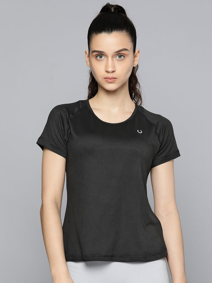 Fitkin Womens Black Short Sleeves T-shirt With Back Design