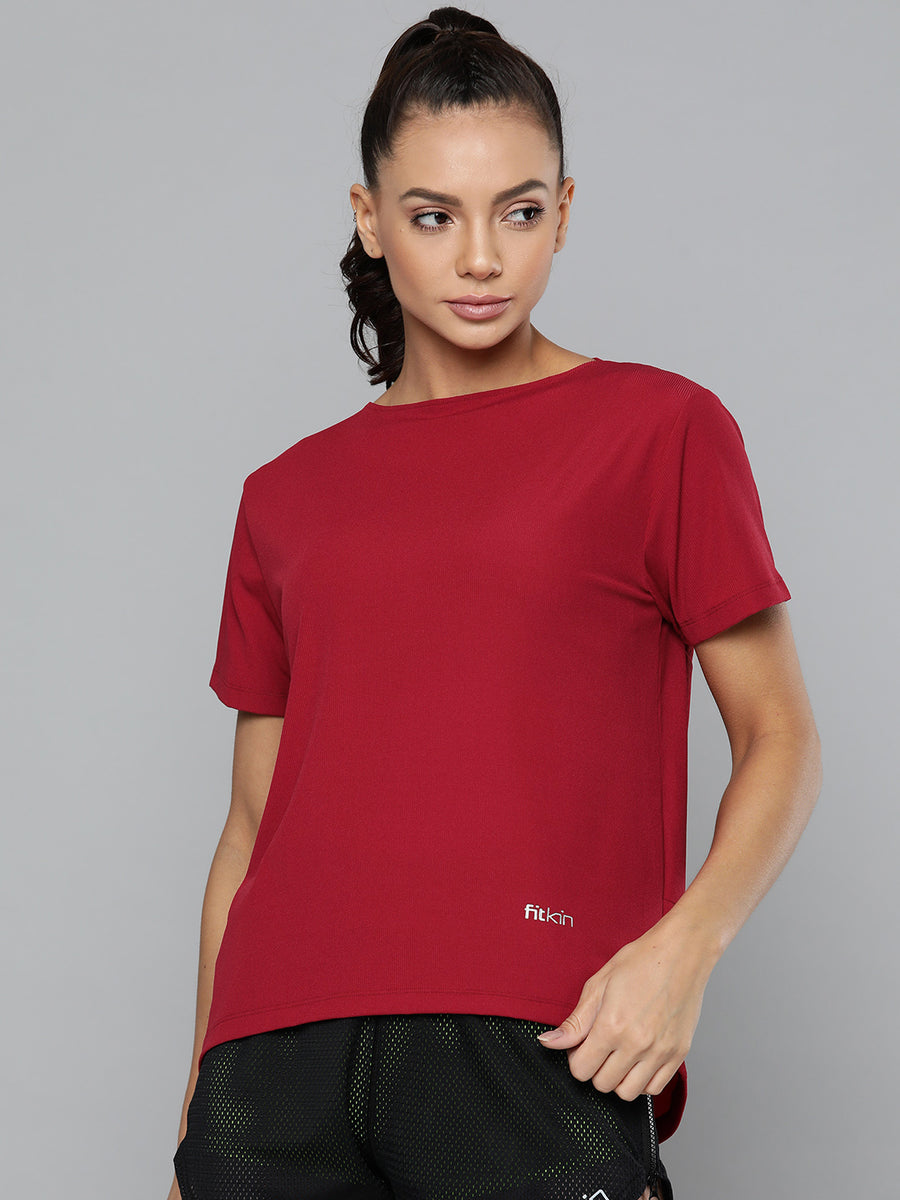 Women's Maroon Training or Gym T-shirt – Fitkin