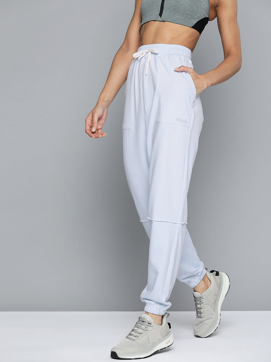 Women White Solid Relaxed Fit High Rise Organic Cotton Joggers