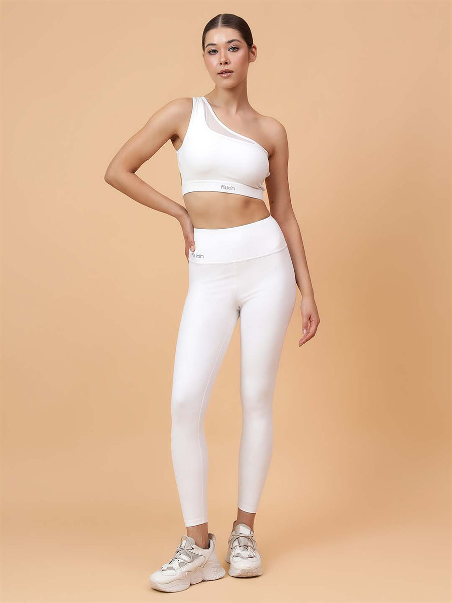 Fitkin Women's White Core High Waist Curve Sculpting Tights