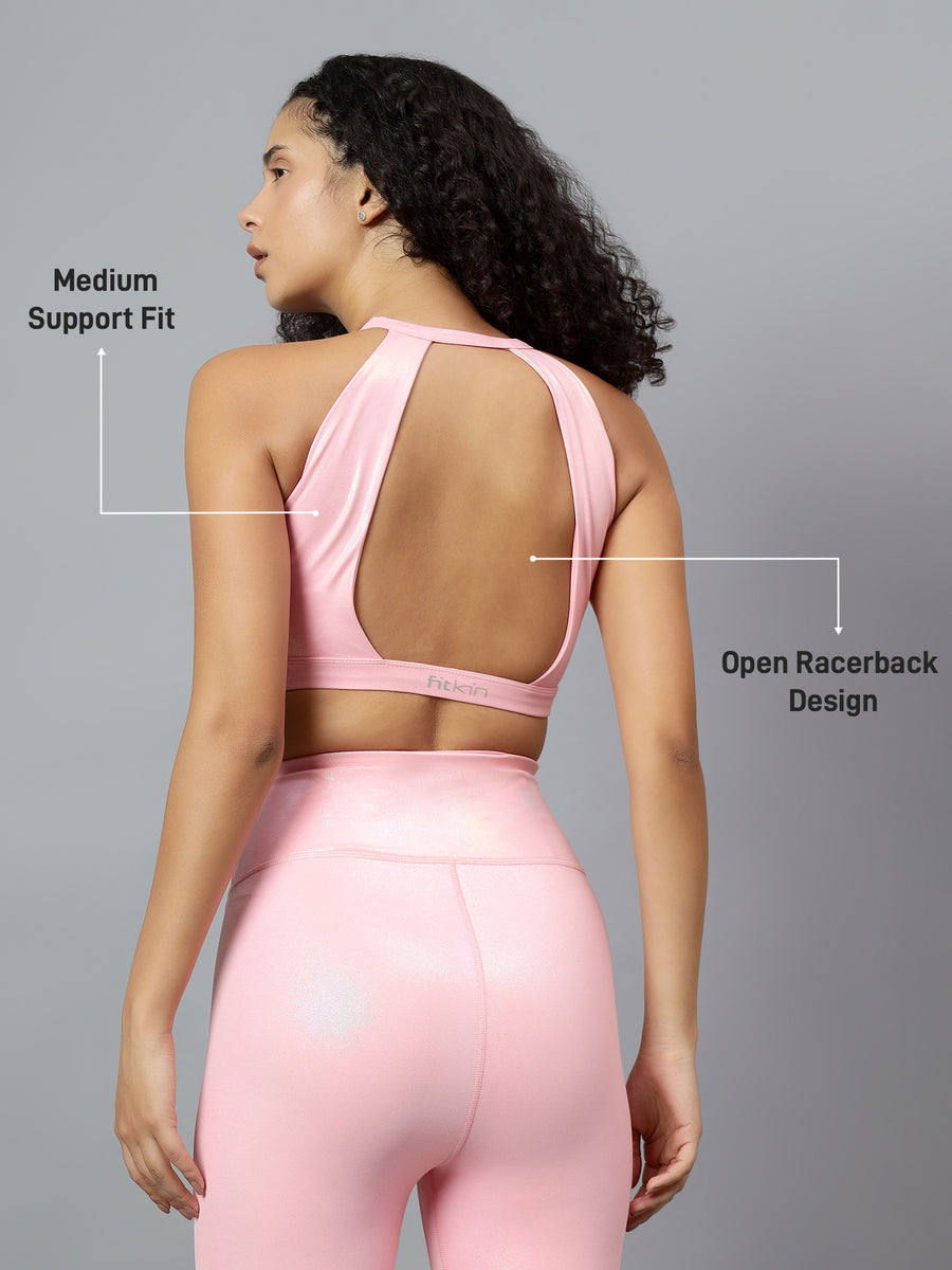 Fitkin Luxe Women Pink Shine On Front Keyhole Halter Style Racerback ...