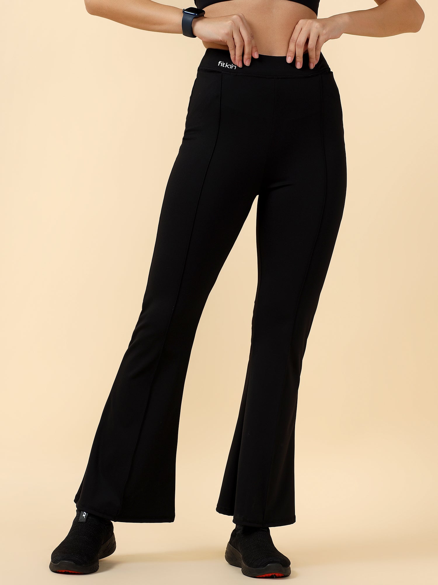 Fitkin Women Black Front Pintuck Bootcut Pants