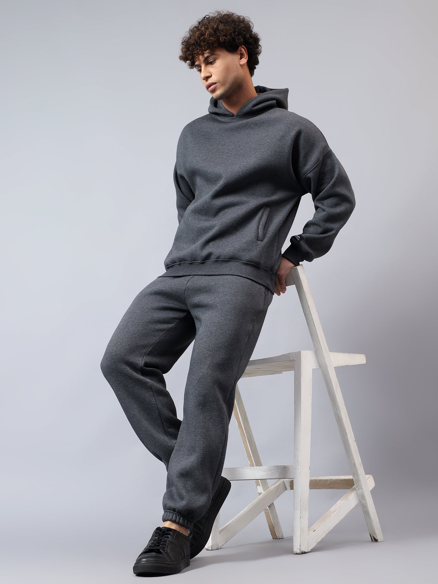 Men's Charcoal Solid Warm Winter Fleece Joggers