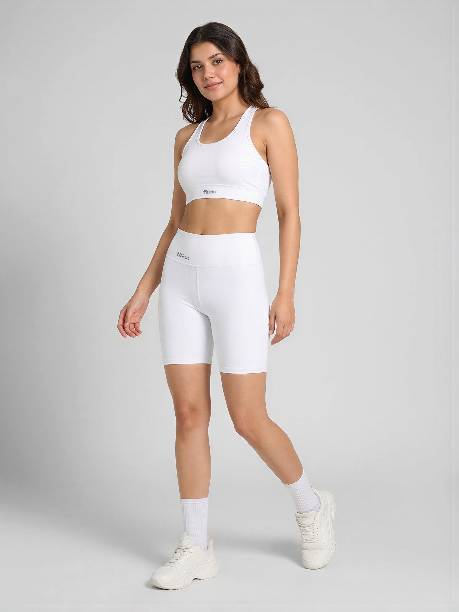 S ring biker shorts lace white Sサイズ ② Women's White Sports Bra & Cycling Shorts Co-ord Set with Stylish