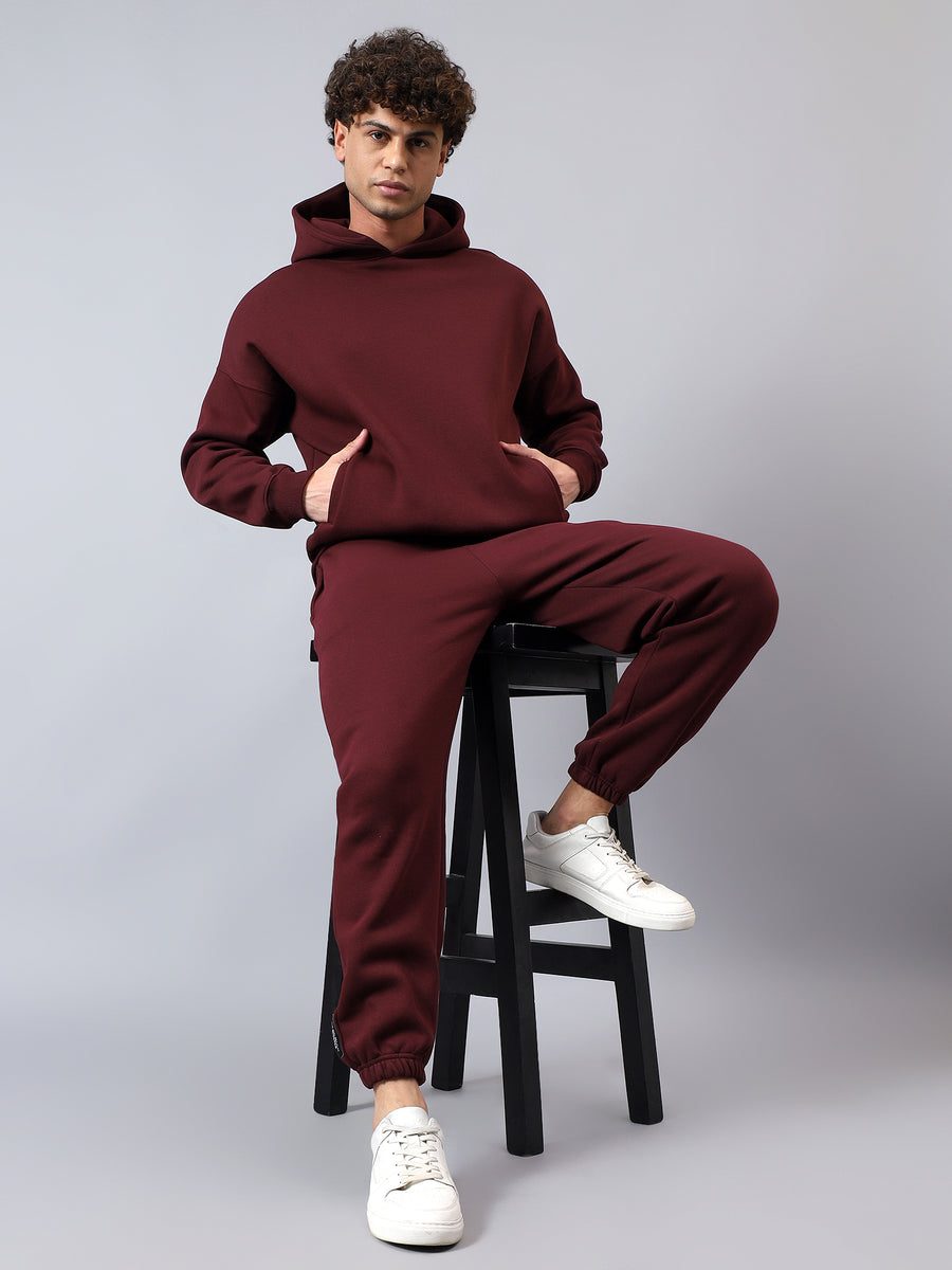 Fitkin Men Wine Solid Warm Winter Fleece Joggers