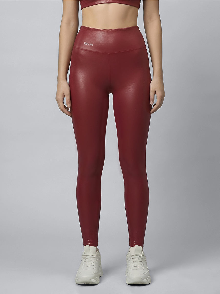 Luxe Maroon Shine On High rise Core Tights – Fitkin