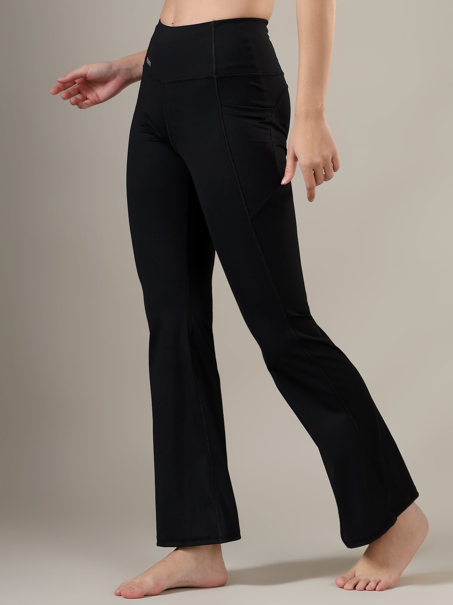 Fitkin Women Black Solid Bootcut Track Pants