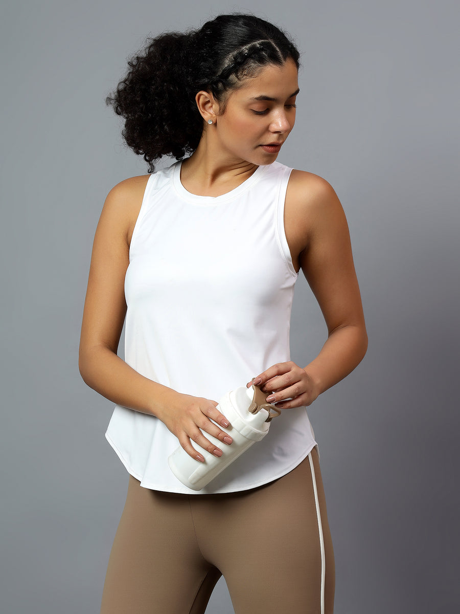 Women’s White Sleeveless Tank Top with Back Mesh Panel and Breathable ...