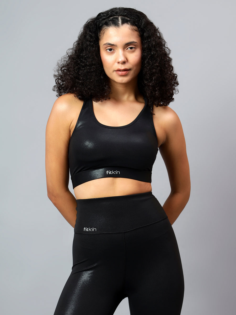 Women Black Shine On Multi Back Straps Design – Removable Padding Gym ...