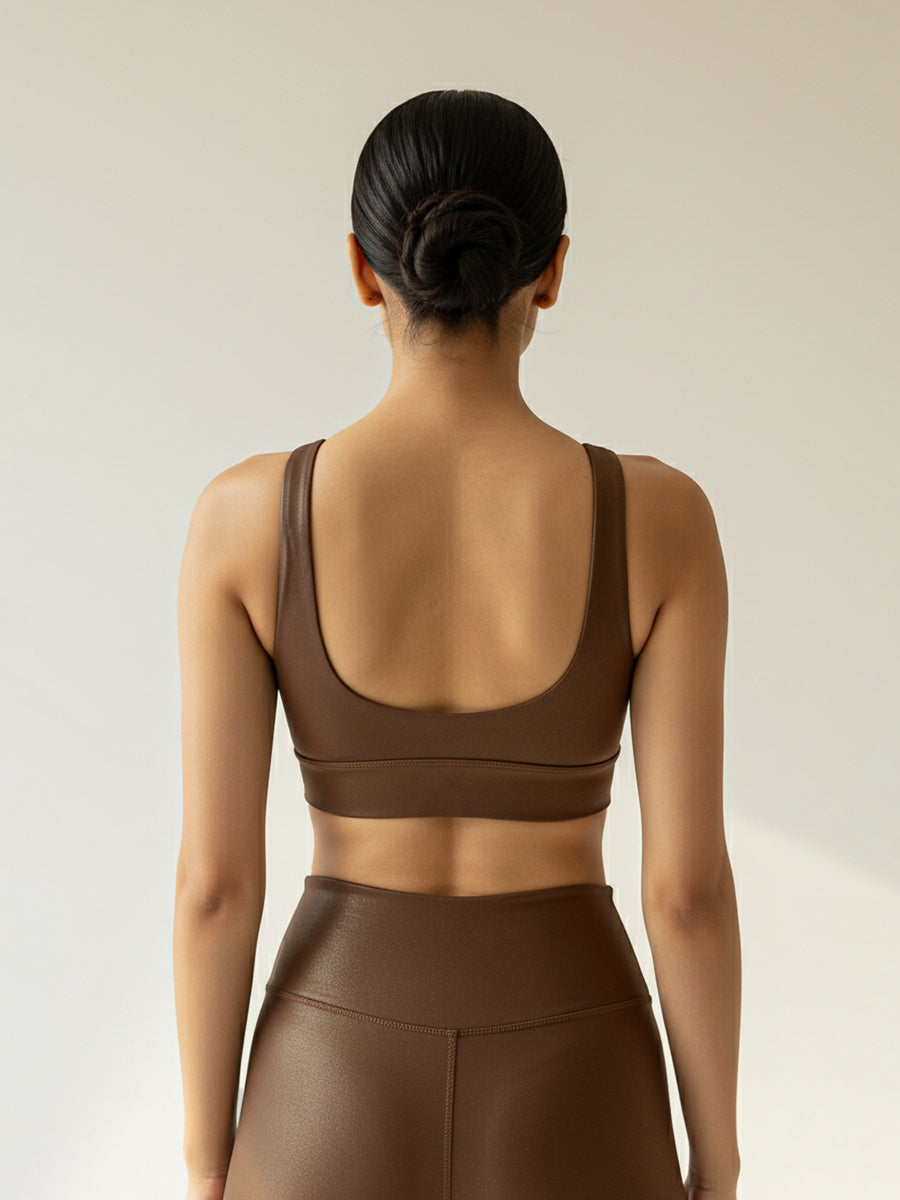 Fitkin Luxe Women’s Luxe Brown Foil Matte Sports Bra for Gym, Yoga ...