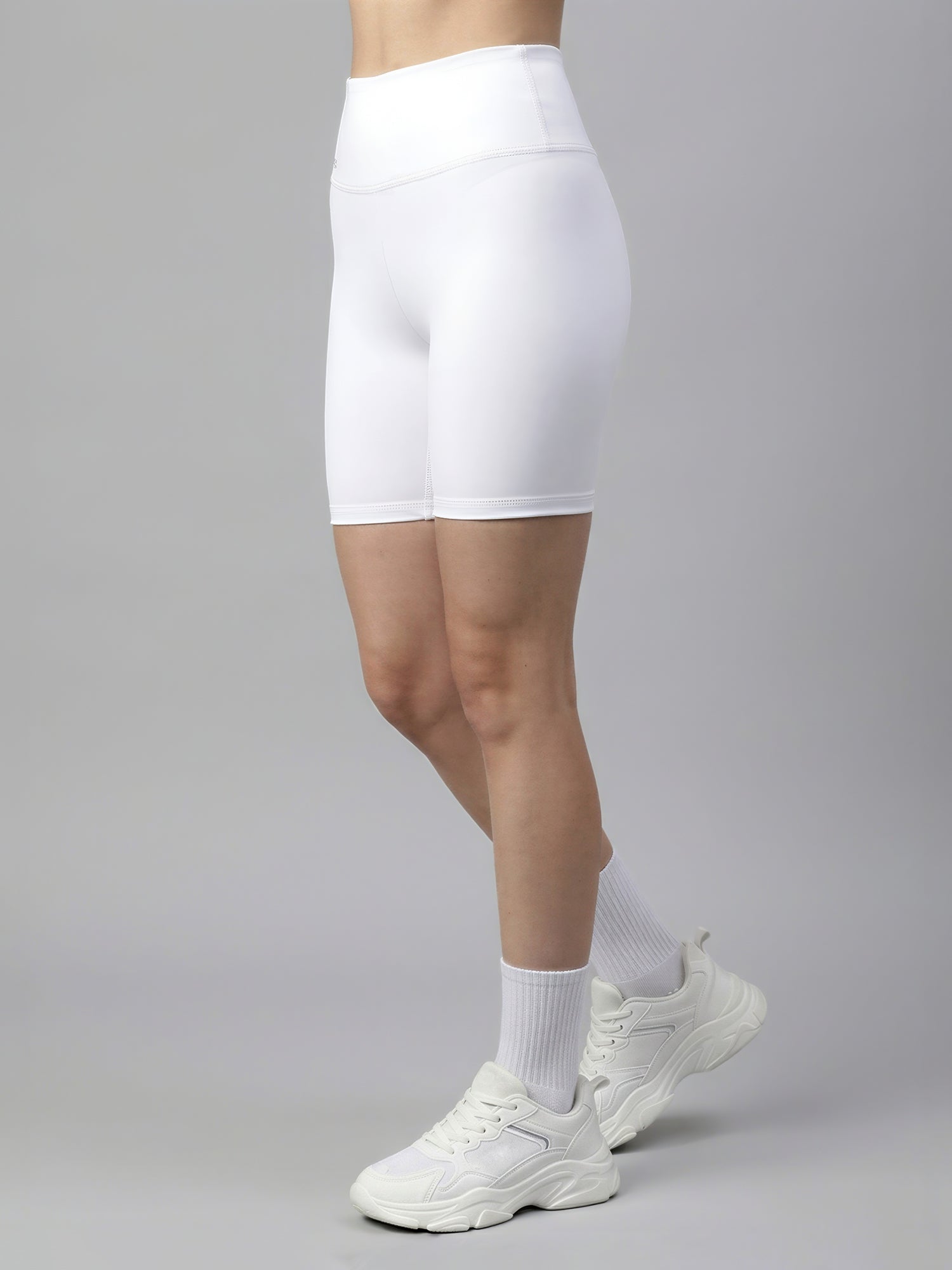Women's White High-Rise Super Soft Cycling Shorts for Active Wear