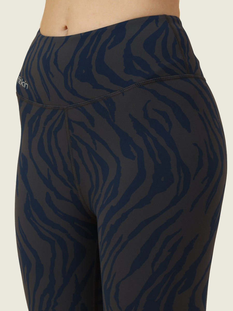 Fitkin Luxe Navy Zebra Wild Flow Active Tights