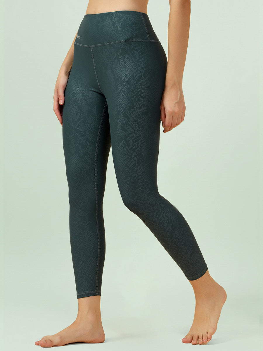 Fitkin Luxe Women’s Dark Forest Snake Skin Tights with Sculpt Fit and ...