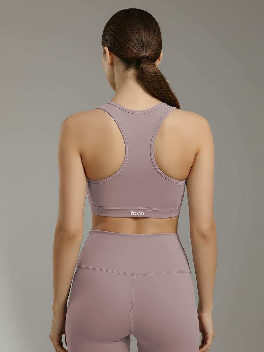Women Mauve High Neck Front Zip Sports Bra – High Support Activewear B ...
