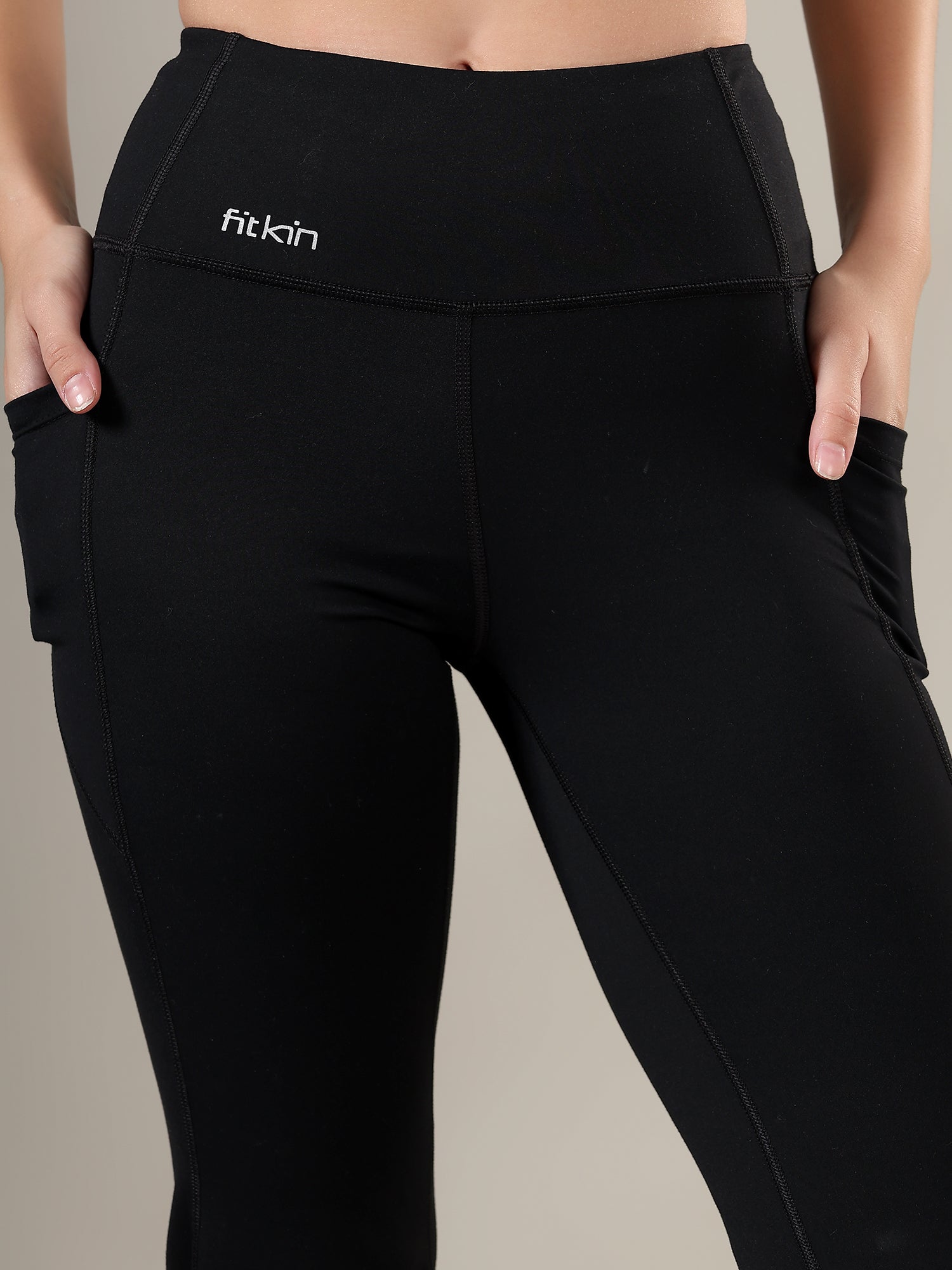 Fitkin Women Black Solid Bootcut Track Pants