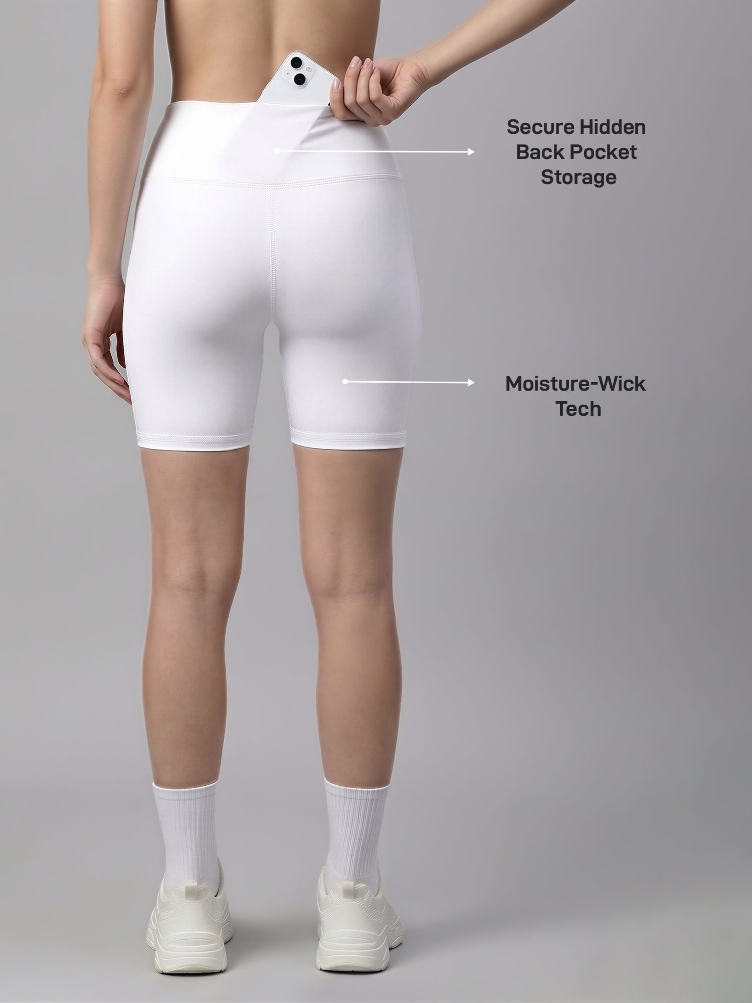 Women's White High-Rise Super Soft Cycling Shorts for Active Wear