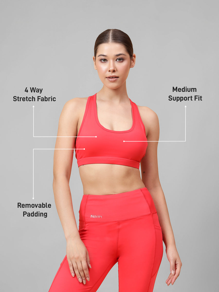 Women Red Back Key Hole Racer Back Sports Bra – Fitkin
