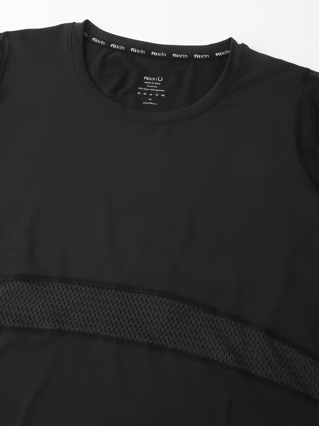 Fitkin Plus Size Black Anti-Odor Mesh Panel Longsleeve Tshirt