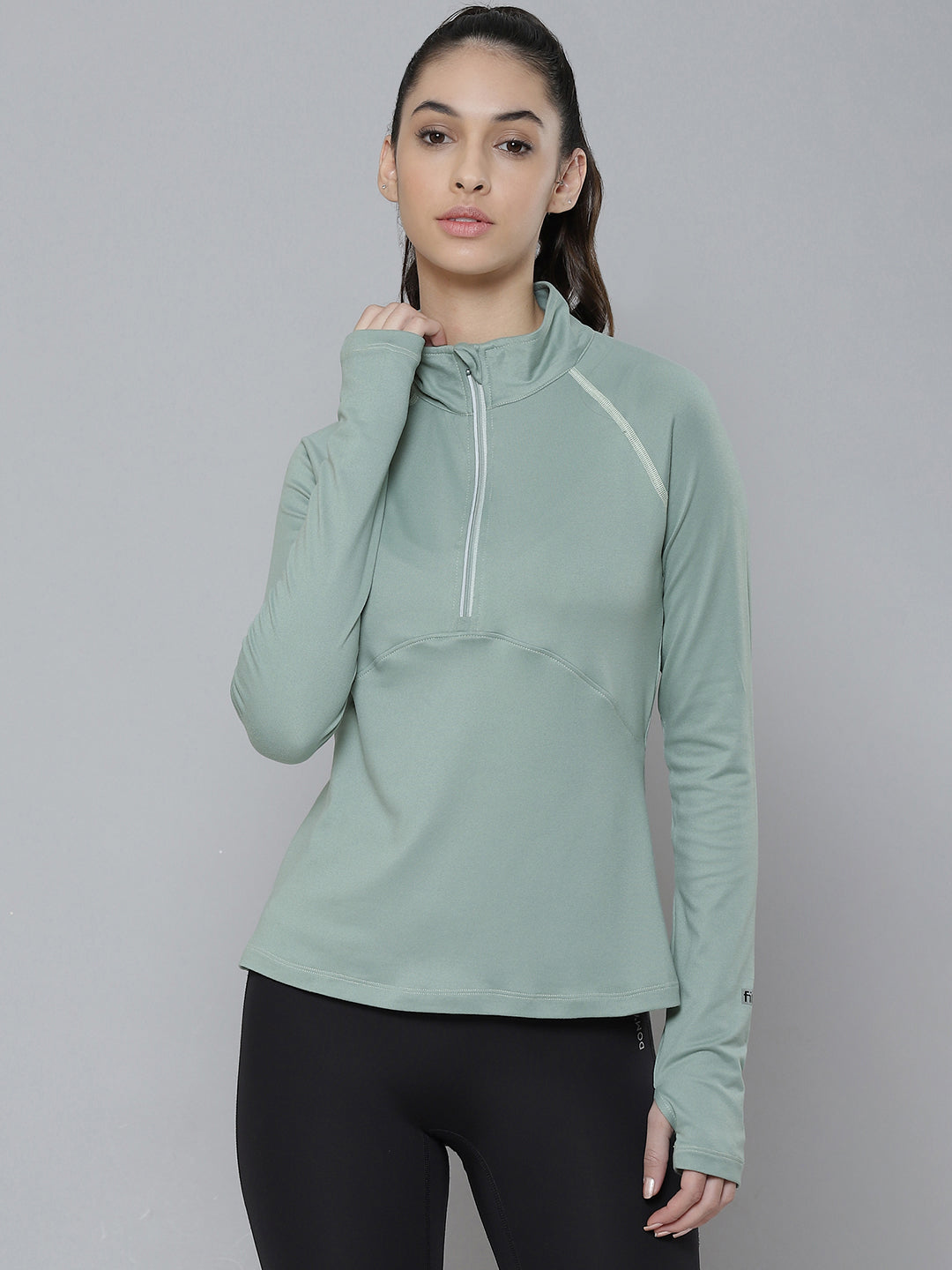 Women's Green High Neck Training or Gym T-shirt – Fitkin