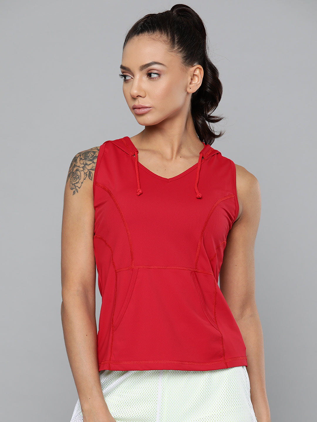Women's Red Loose Training or Gym Hooded T-shirt – Fitkin