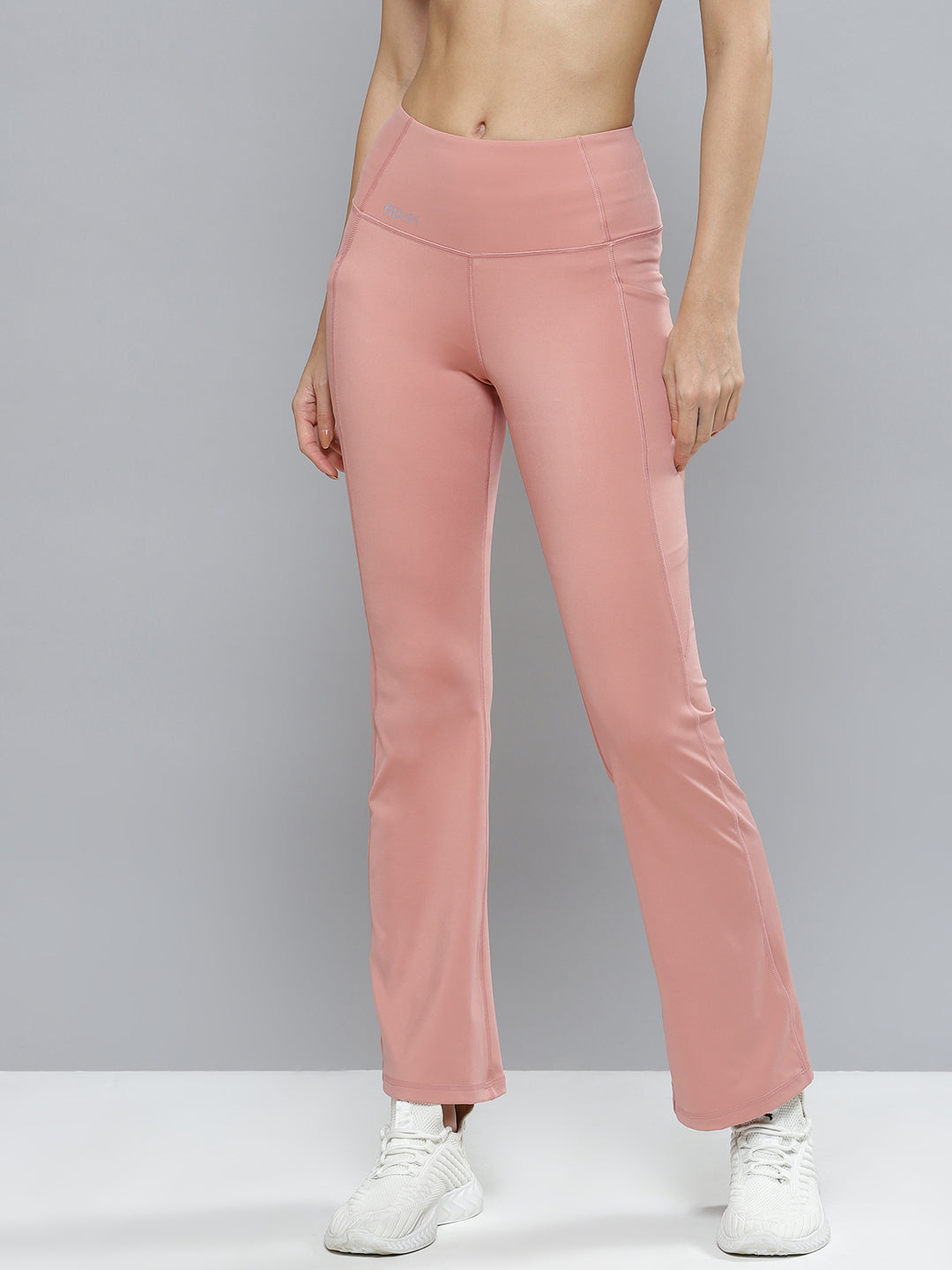 Women's Dusty Pink Solid Dry Fit Bootcut Gym Track Pants – Fitkin