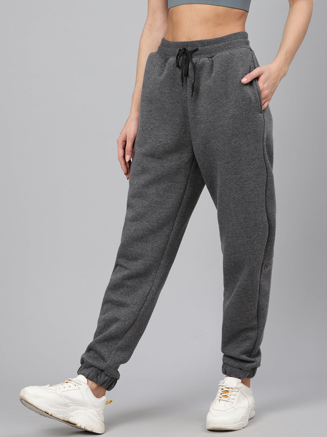 Women's Charcoal Grey Solid Fleece Regular Fit Joggers – Fitkin