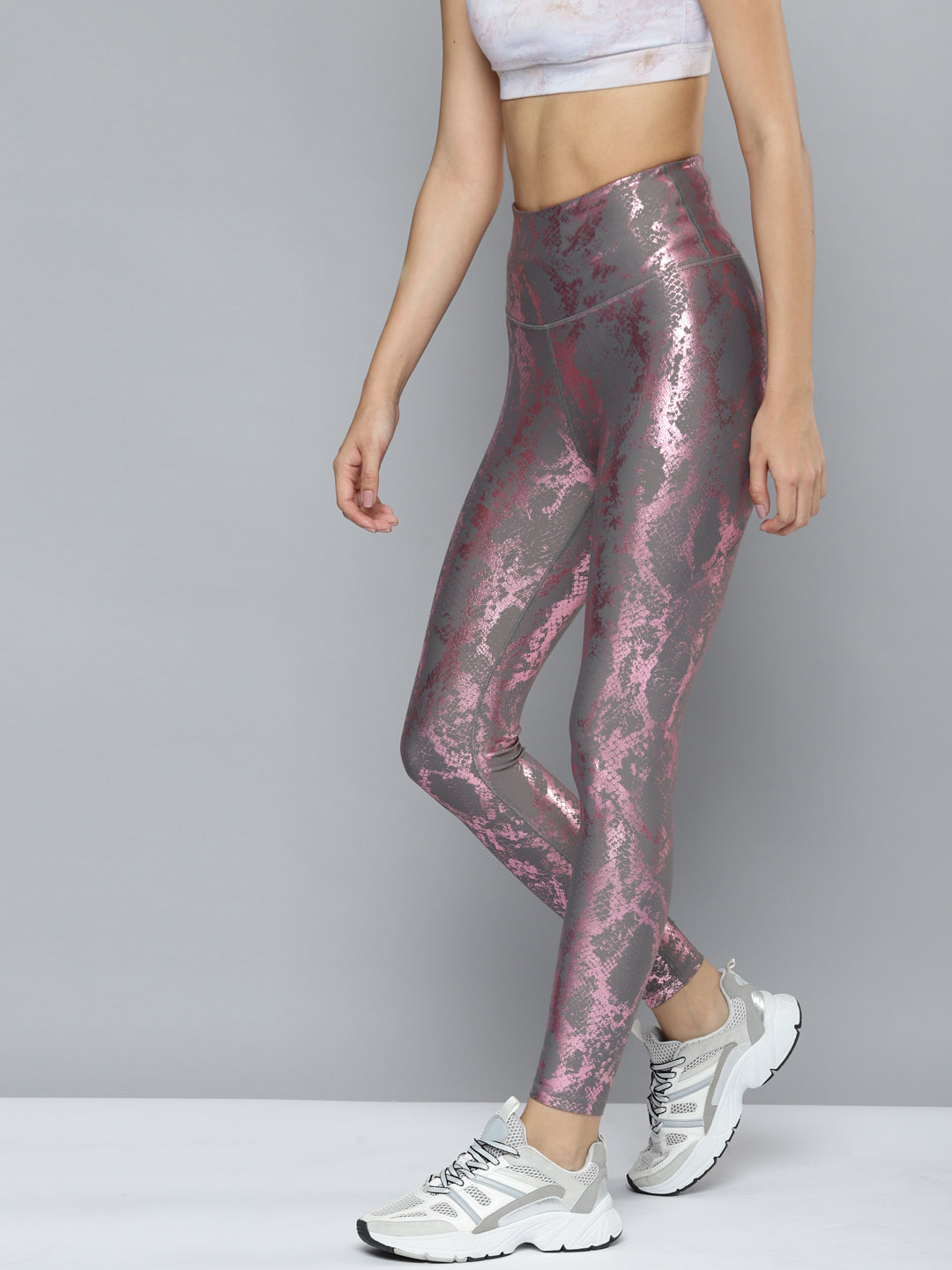 Women's Grey & Pink Snake Print Training Tights – Fitkin