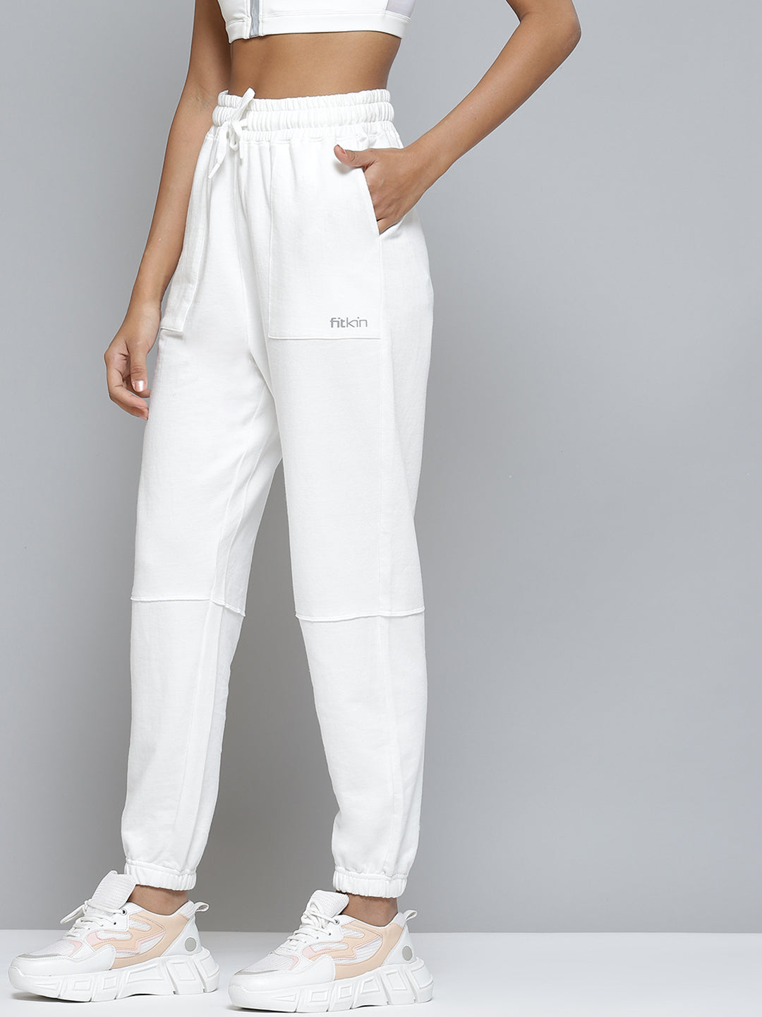 Buy AND White Solid Loose Fit Cotton Womens Trousers