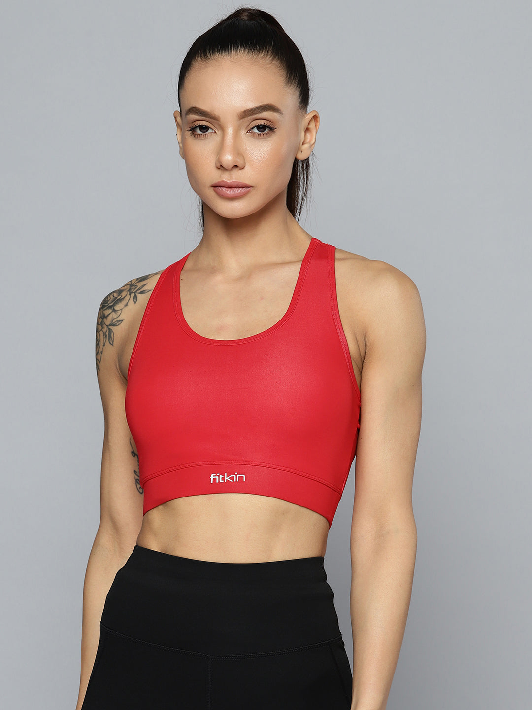Women Red Medium Impact Sports Bra With Back Mesh – Fitkin
