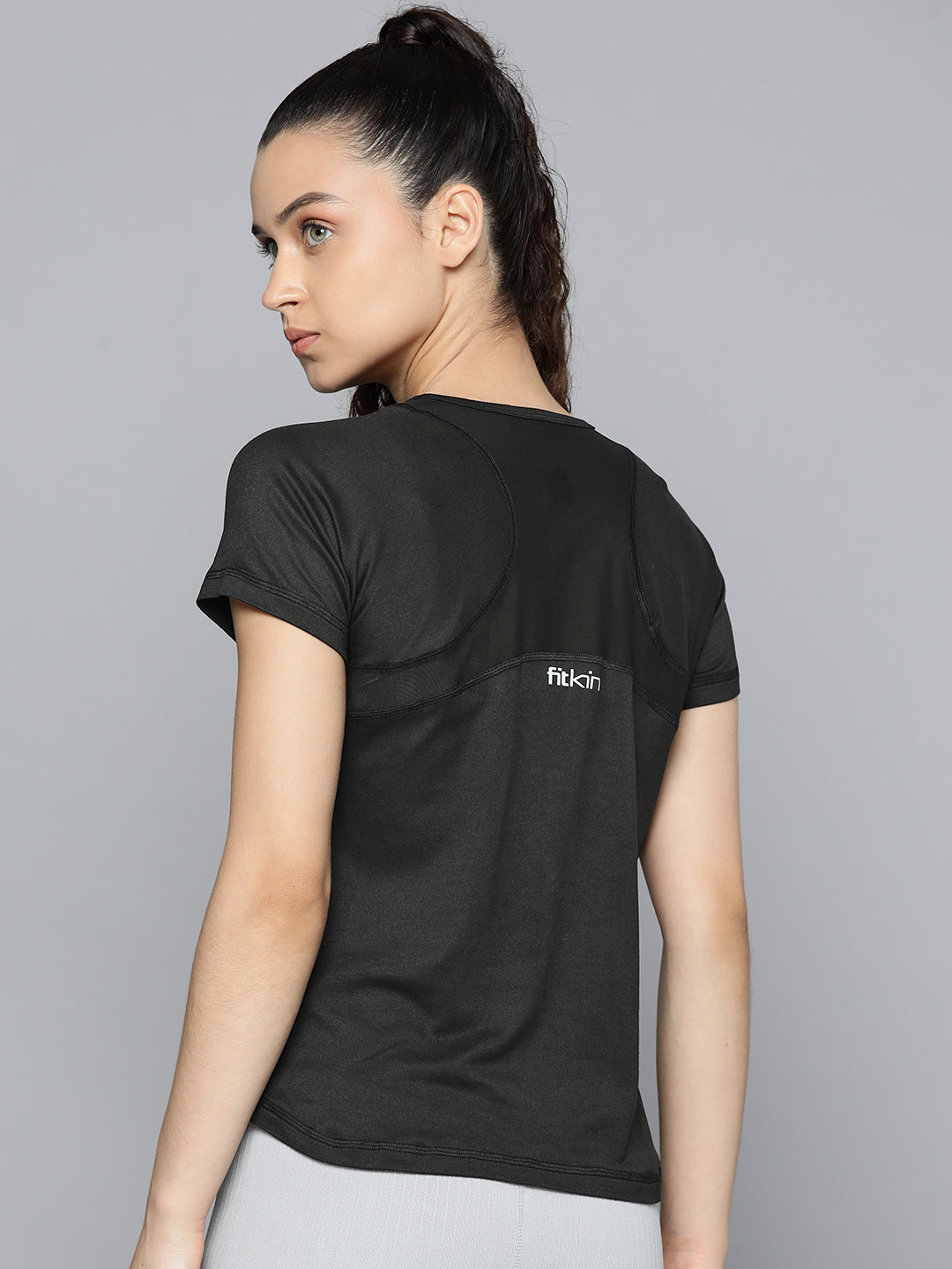 Women's Black Slim Fit Training or Gym T-shirt – Fitkin