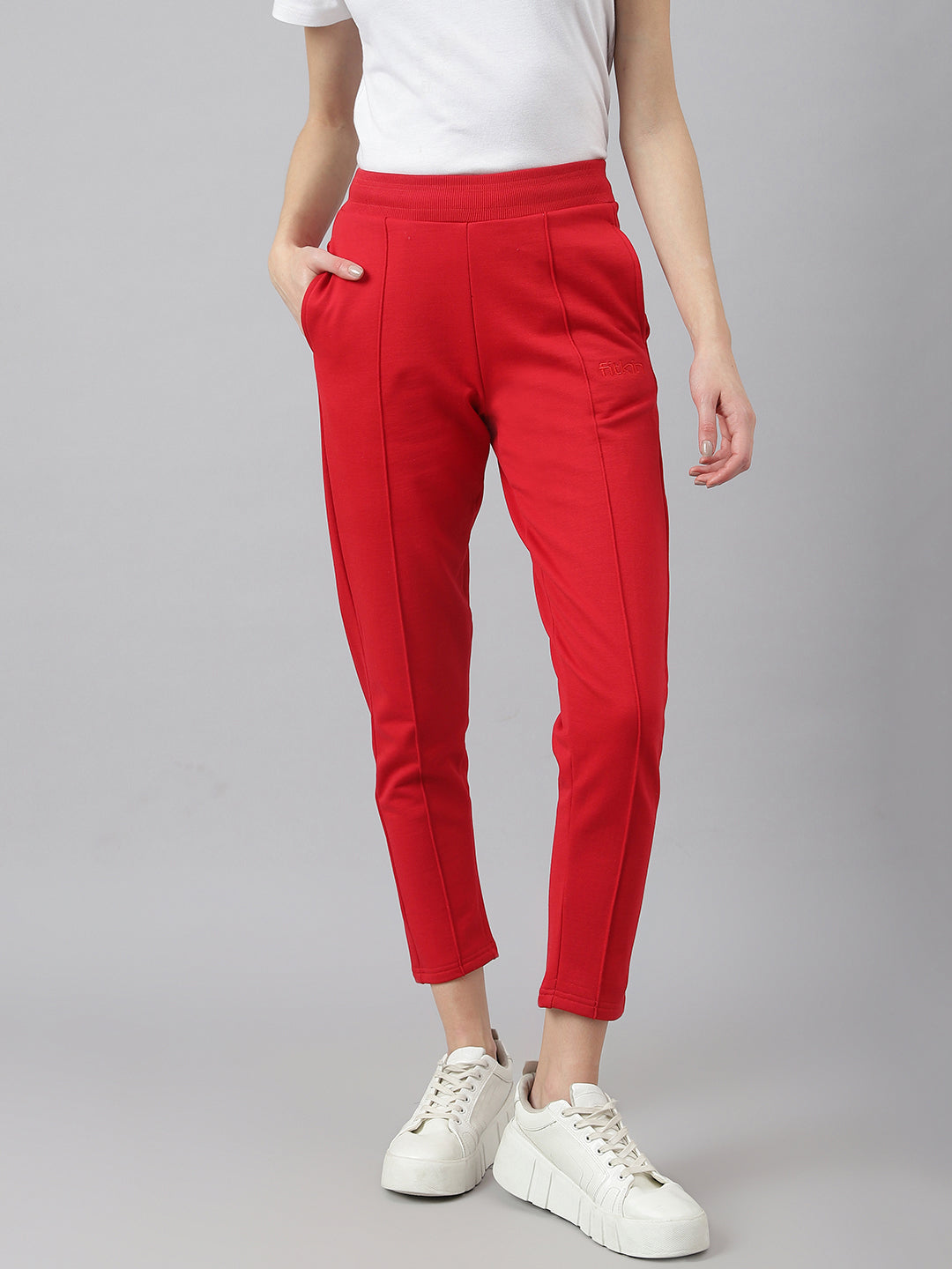 Fitkin Women Red Straight Fit Fleece Pants - Main Image