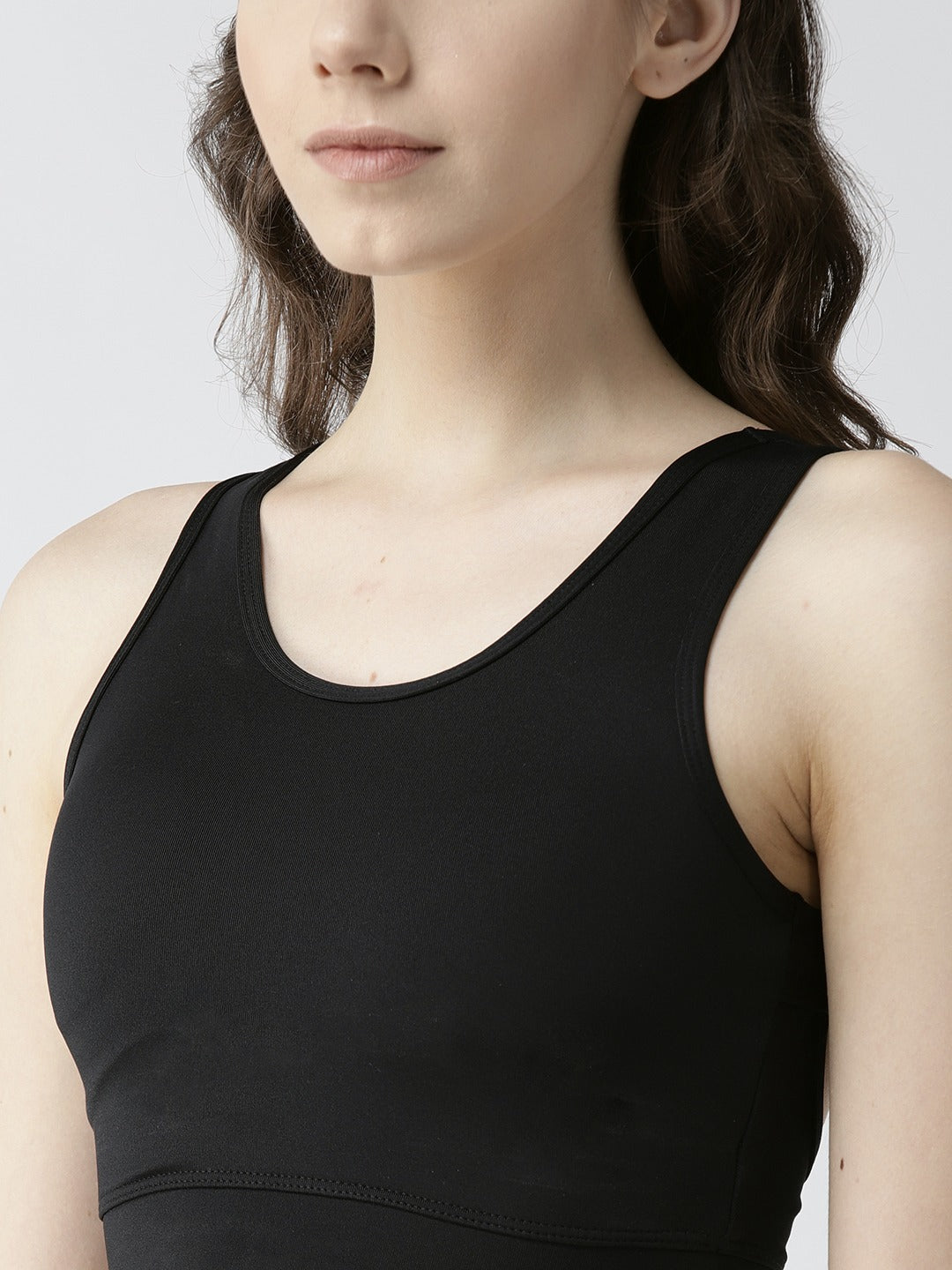 Fitkin Black One Shoulder Sports Bra With Front Net Detail